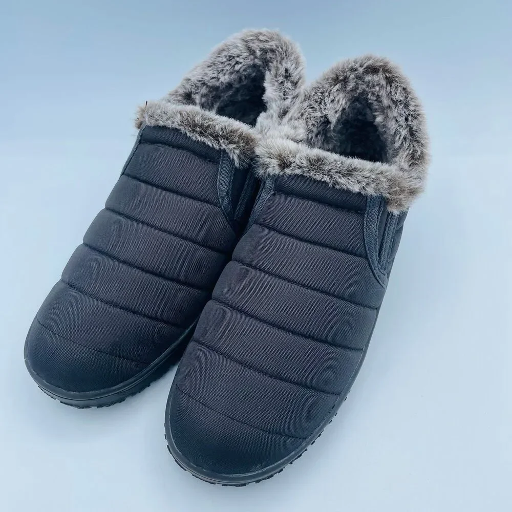 Minnetonka Black Quilted Clog Shoes Faux Fur Lined Outdoor Sole Women's 7